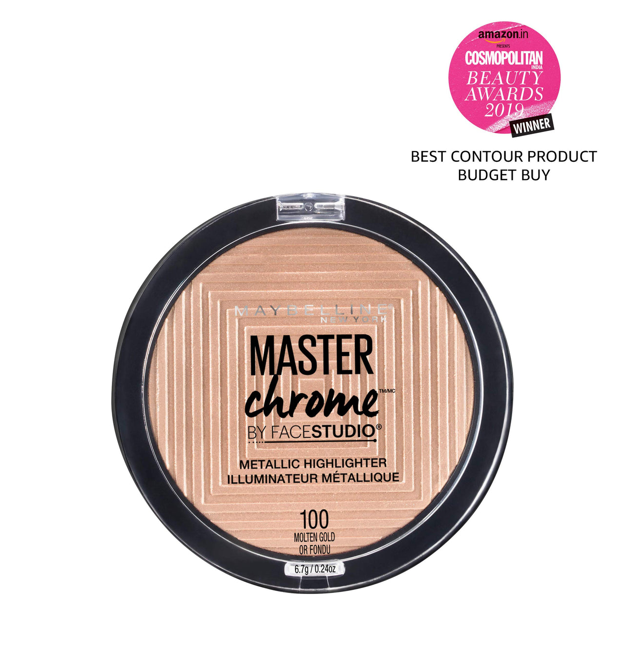 Maybelline New York Face Studio Master Chrome Metallic Highlighter, Molten Gold, 6.7g and Maybelline New York Volume Express Colossal Masacara, Waterproof, Black, 10ml