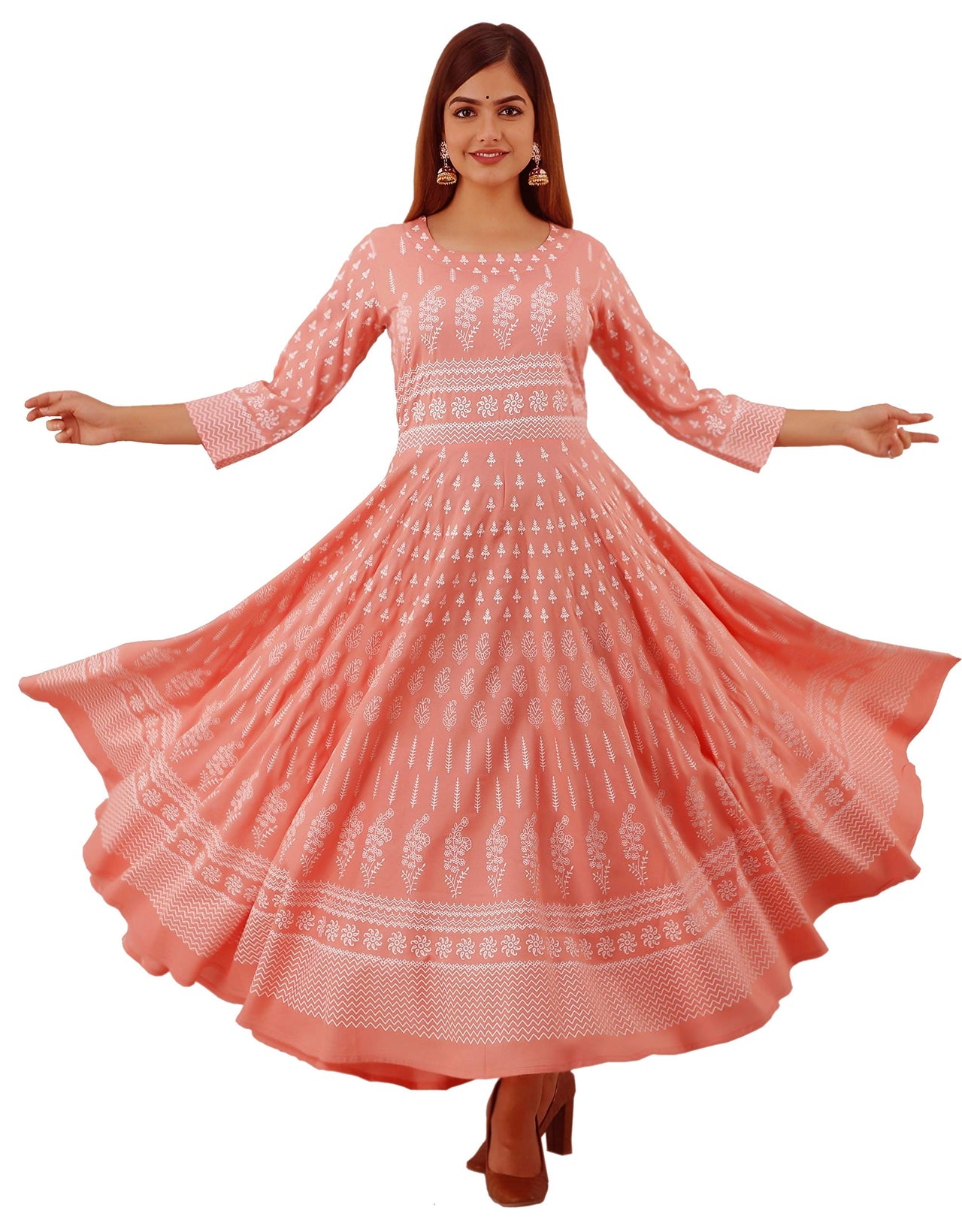 Lee Moda Kurti Rayon Printed Anarkali Kurta for Women and Girls Pink