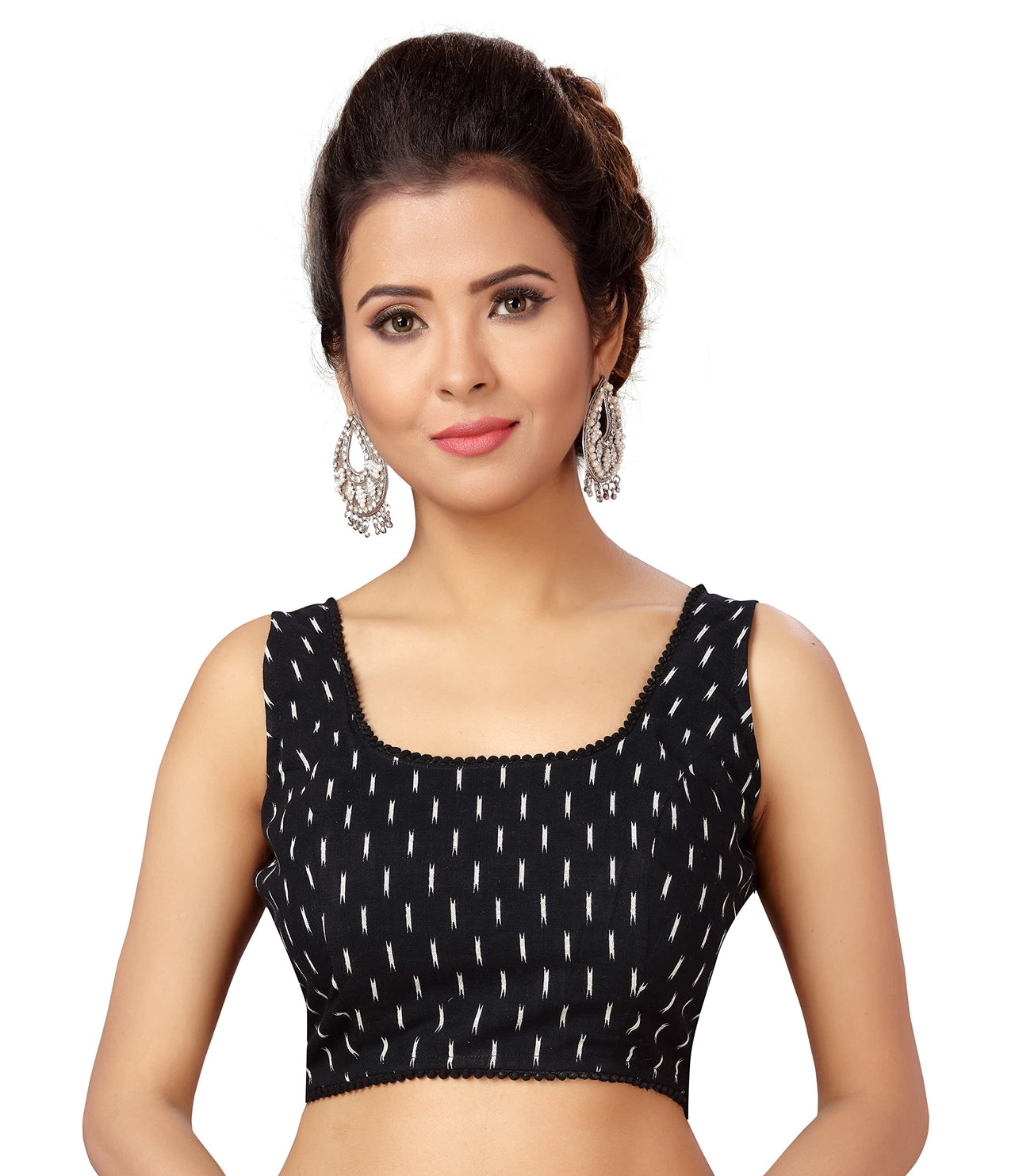 X3 Women's  Black Ikat Cotton Sleeveless Saree Blouse
