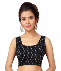 X3 Women's  Black Ikat Cotton Sleeveless Saree Blouse