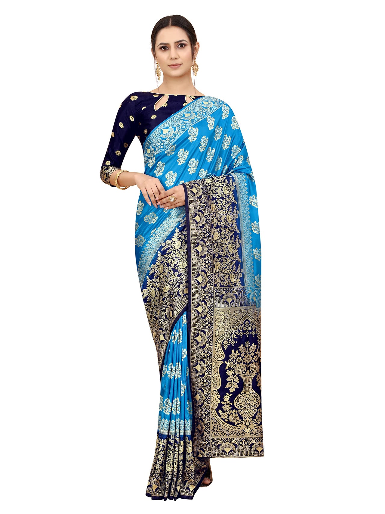 SATYAM WEAVES Women's  Banarasi Cotton Silk Saree With Blouse Piece