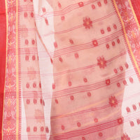 dB DESH BIDESH Women`s Traditional Bengal Phulkoli Woven Design Pure Handloom Cotton Saree Without Blouse Piece White Red