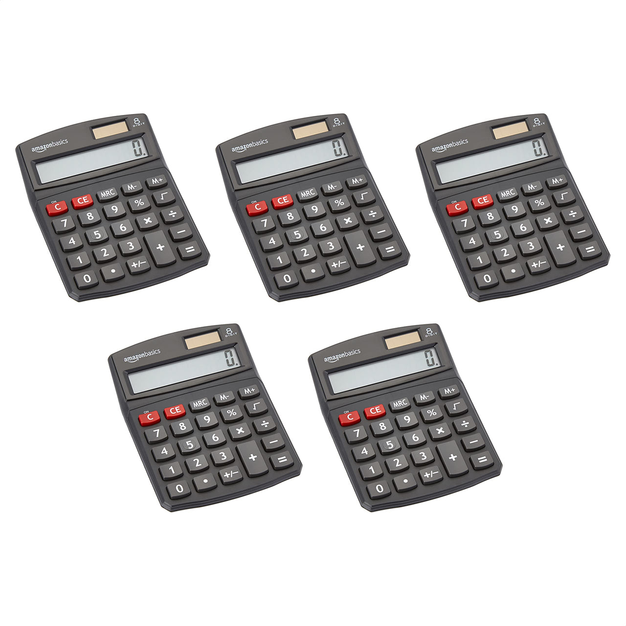 Basics LCD 8-Digit Desktop Calculator, Black - 5 Pack