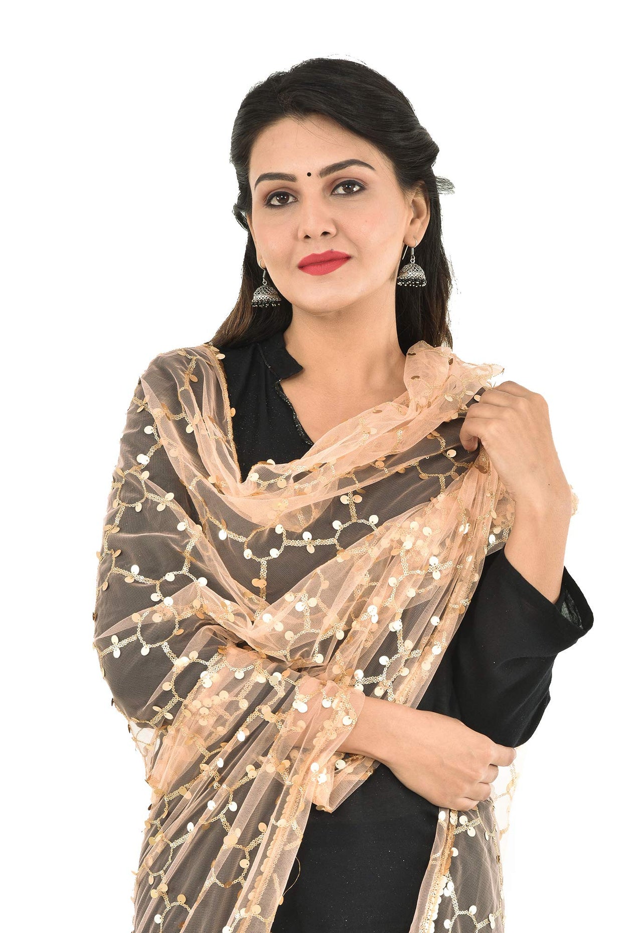 YOUTHQUAKE Heavy Embellished Plastic Mirror Net Dupatta for Womens & Girls
