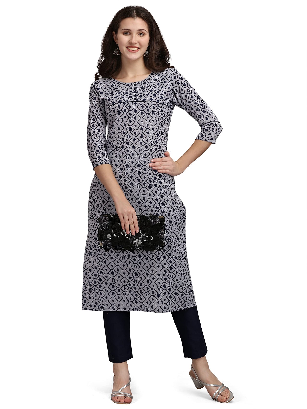 NAINVISH Women's  Pure Cotton Printed Straight Kurti (SD190-191_K)