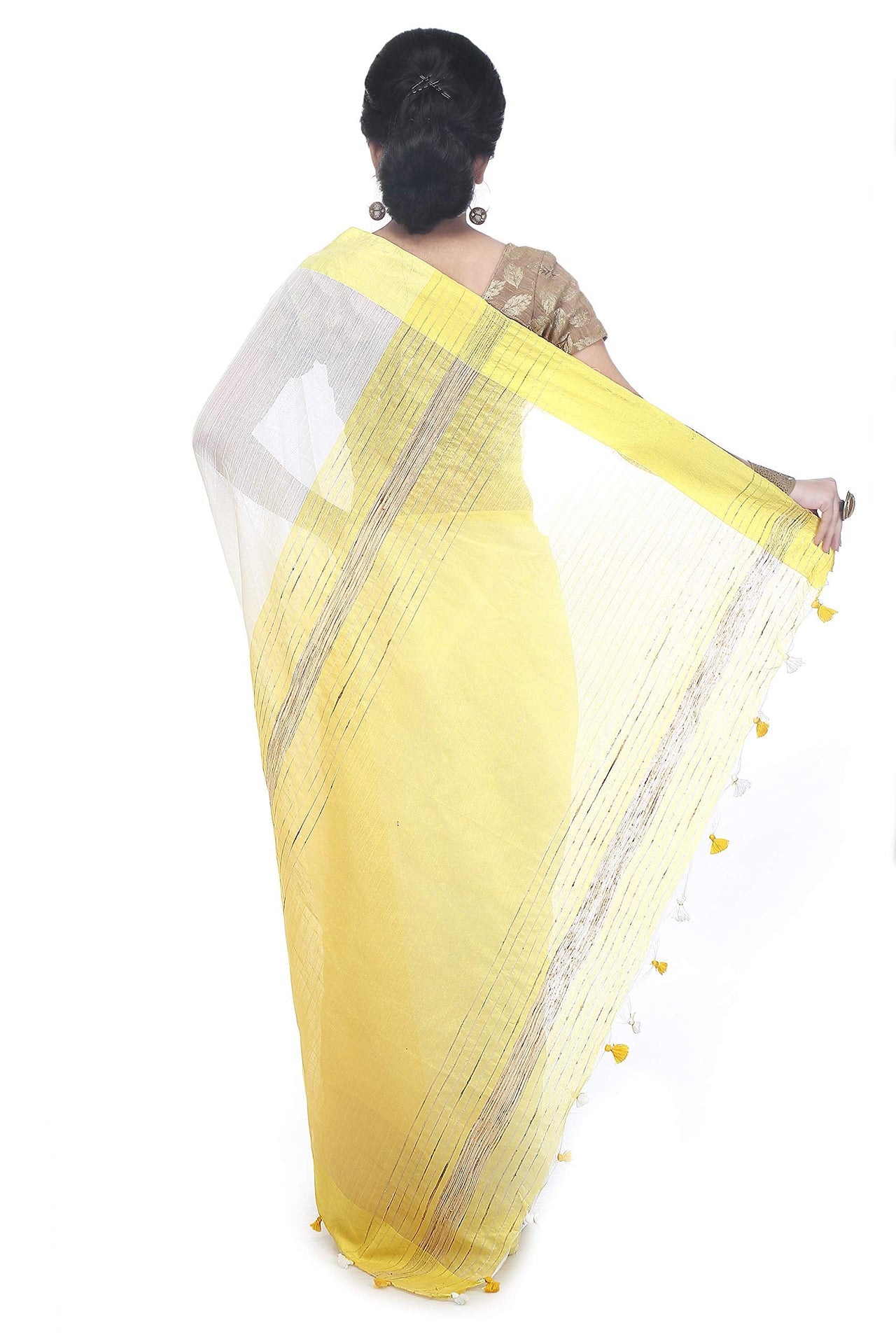 BENGAL HANDLOOM Women's  Art Silk Cotton Stripe Saree With Blouse Piece