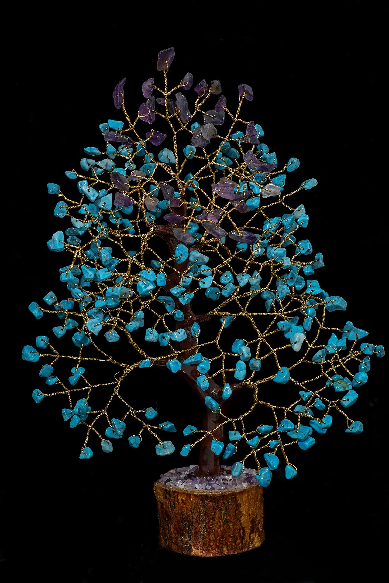 Amethyst & Turquoise Gemstone Tree, Crystal Tree of Life, Feng Shui Bonsai, Money Tree, Healing Tree - Home Decoration, Good Luck Figurine, Gem Tree for Positive Energy, Chakra Tree of Life, Gift Amethyst + Turquoise (Copper Wire)