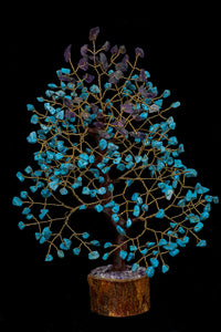Amethyst & Turquoise Gemstone Tree, Crystal Tree of Life, Feng Shui Bonsai, Money Tree, Healing Tree - Home Decoration, Good Luck Figurine, Gem Tree for Positive Energy, Chakra Tree of Life, Gift Amethyst + Turquoise (Copper Wire)