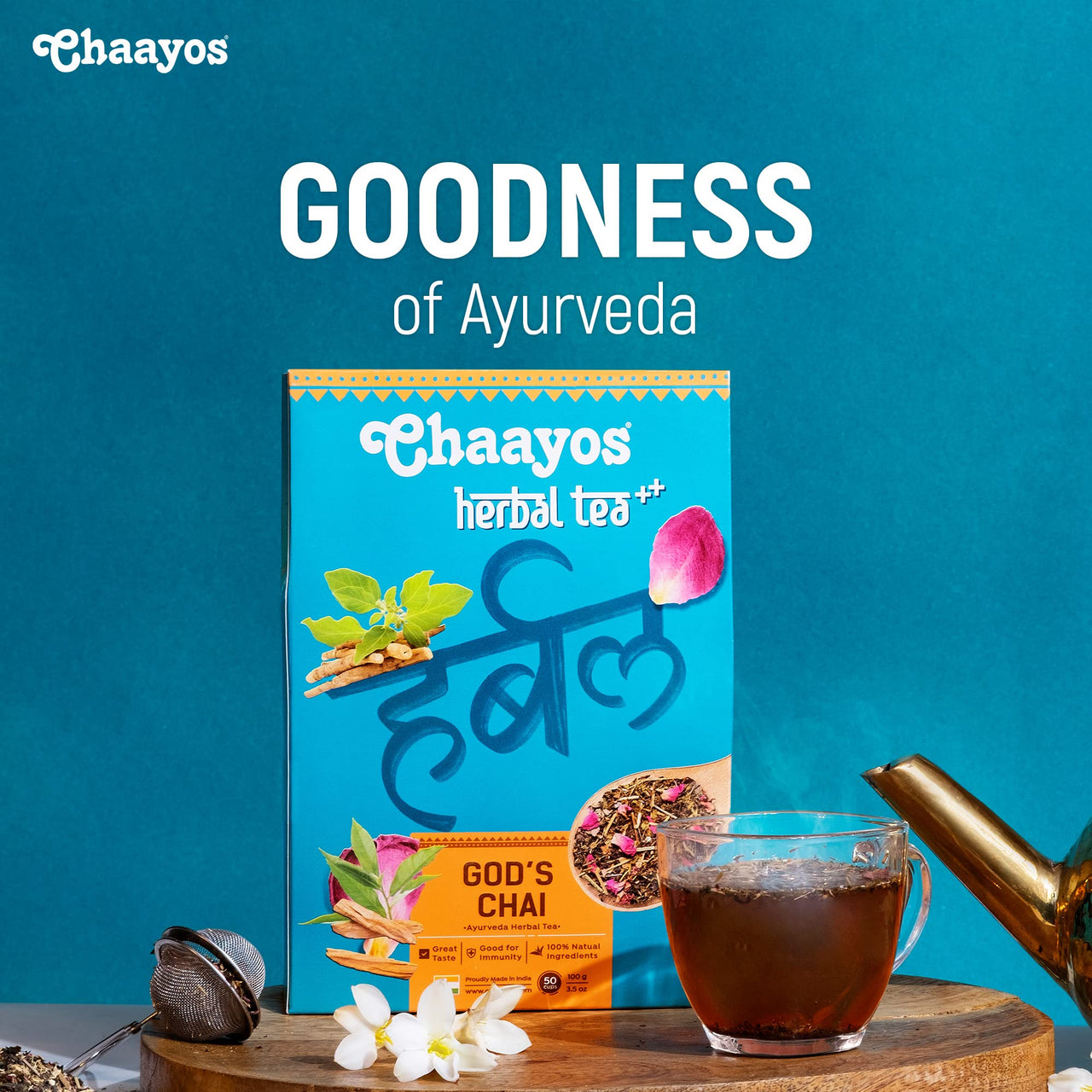 Chaayos God's Chai - Herbal Kangra Kahwa Green Tea - 100Gram [50 Cups]|Whole Leaf Loose Tea|Immunity Boosting|Antioxidant Green Tea|Green Tea|Detox Kahwa