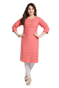 QUEEN SHIELD Women's  Knee Length Rayon Chikan-Kari KurtaKurti (QS_6631)