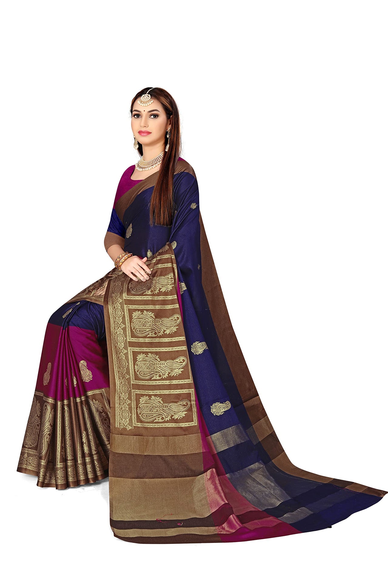 GRECIILOOKS Women Soft Cotton & Silk Saree For Women Banarasi Saree With Un-stitched Blouse piece
