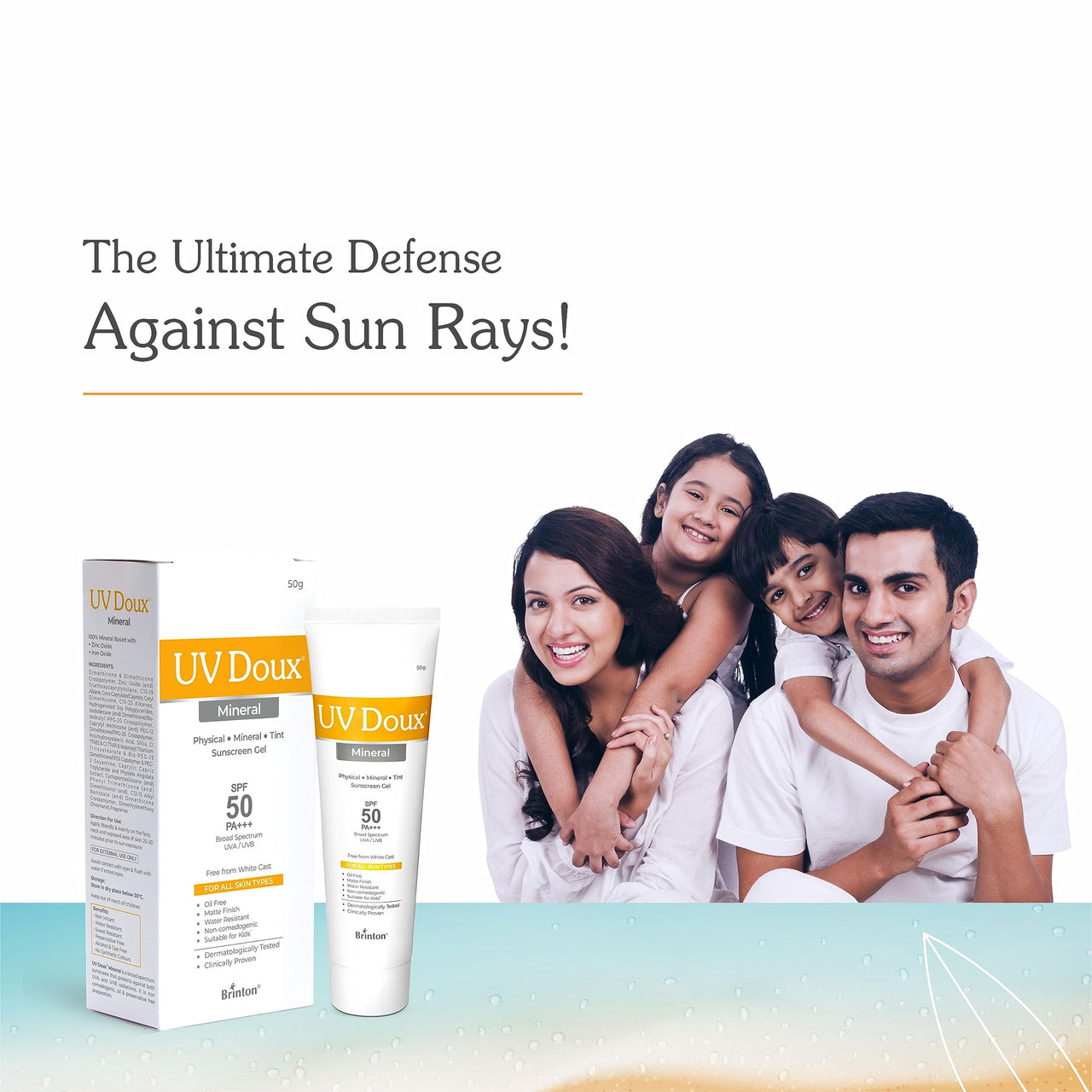 UV Doux Mineral Tinted Sunscreen Gel with SPF 50 PA+++ Broad Spectrum | 100% Mineral Sunscreen with Zinc Oxide & Titanium Dioxide with No White Cast | Matte Finish with Sweat & Water Resistance 50gm