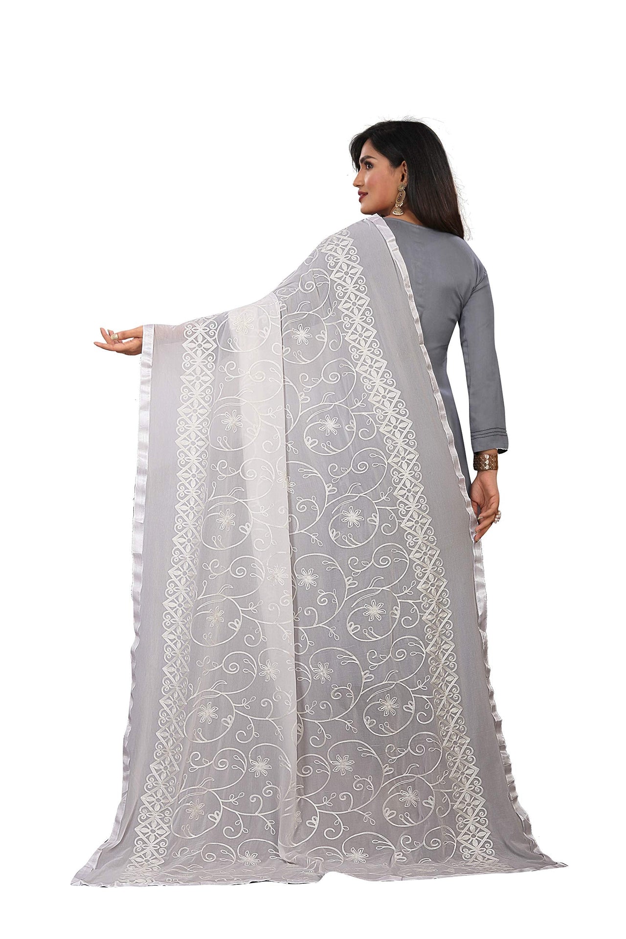 AKSHAR LLC Women's  Designer Pure Chiffon Dupatta with Pure Cotton Thread Embroidery Work