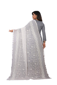 AKSHAR LLC Women's  Designer Pure Chiffon Dupatta with Pure Cotton Thread Embroidery Work