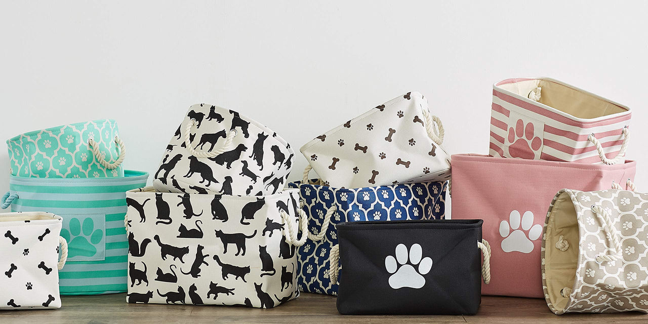 Bone Dry 5511 Pet Storage Collection Paw and Bone Print, Medium Round, Nautical Blue Medium Round, 12x15x15"
