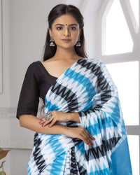 Shivanya Handicrafts Women's  Hand block printed cotton mulmul fabric saree Ikkat printed With Blouse Piece Traditional Jaipuri Print