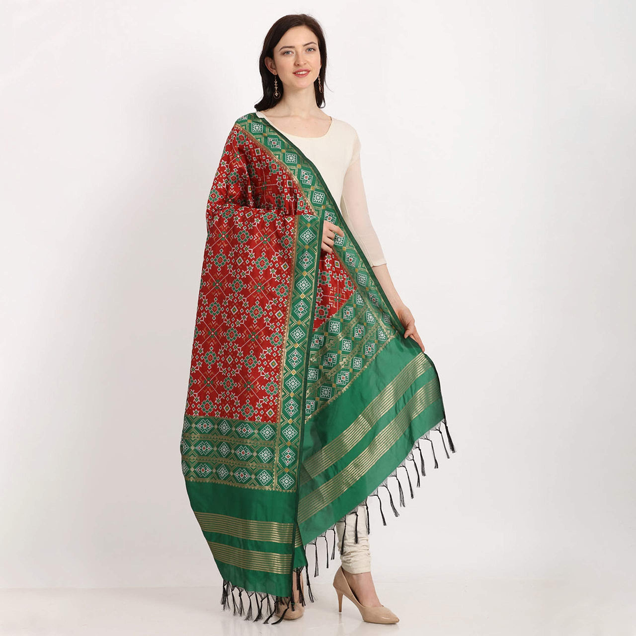KAPAAHA Women's  Woven Design Silk Blend Dupatta Free Size