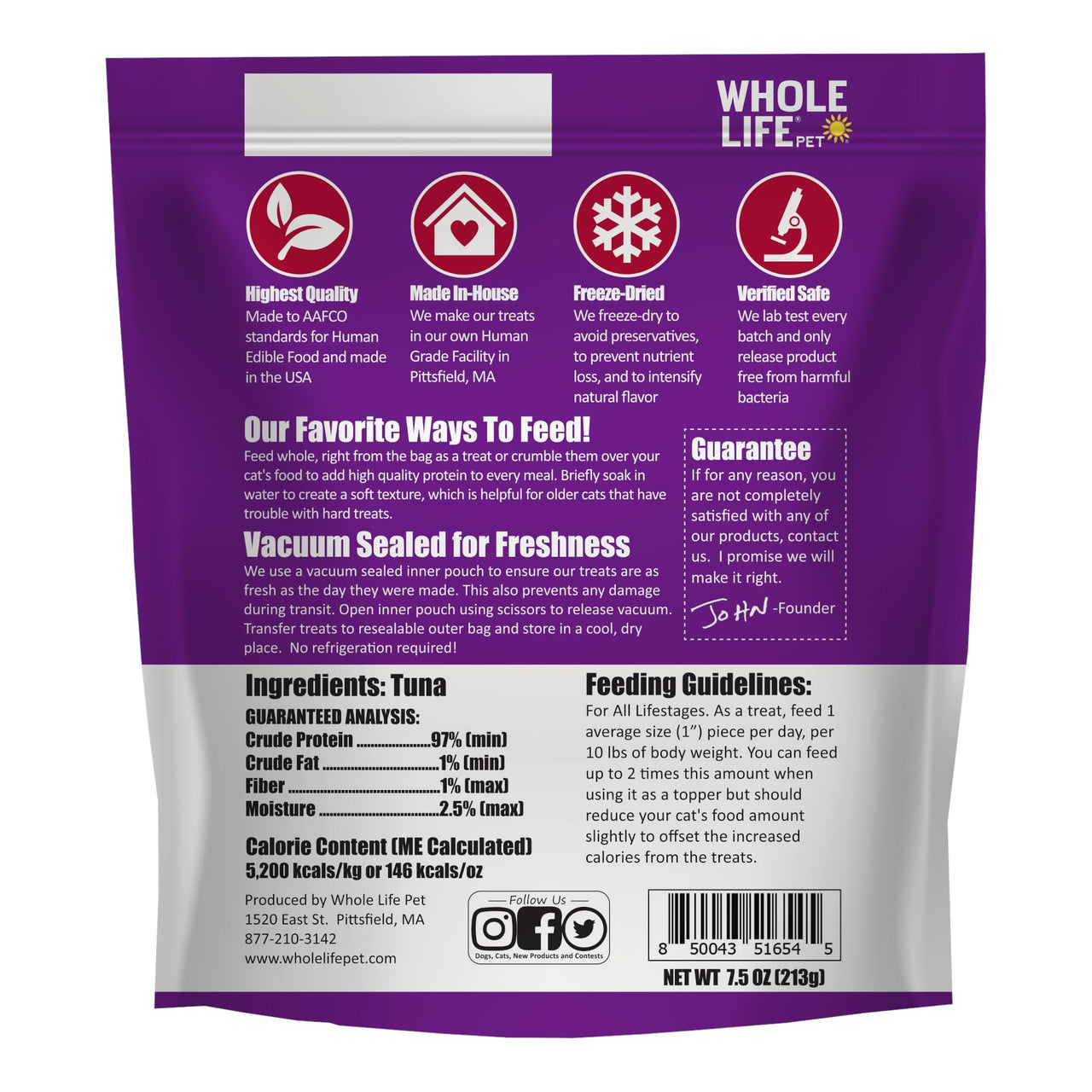 Whole Life Pet Just One Tuna - Cat Treat Or Topper - Human Grade, Freeze Dried, One Ingredient - Protein Rich, Grain Free, Made in The USA, 7.5 Ounce 7.5 Ounce (Pack of 1)