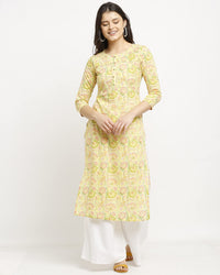 Rajnandini Women's  Yellow Pure Cambric Cotton Jaipuri Printed Kurti (JOPLJPR85-P)