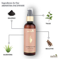 Mellow Herbals Ayurvedic Arishtha Facewash with Neem, Aloe Vera & Tulsi | Anti-Acne & Oil Control Face Cleanser | Deep Cleansing, Hydrating & Healing Formula | Sulphate-Free & Ayush Certified | 100ml