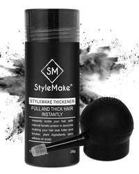 StyleMake Thickener Hair Fiber Black 28gm With Pump For Thin & Fine Hair Instantly Transform | Hair Thickening Fibre Spray For Men & Women | Hair Loss Concealer | (Black Fiber + Applicator)