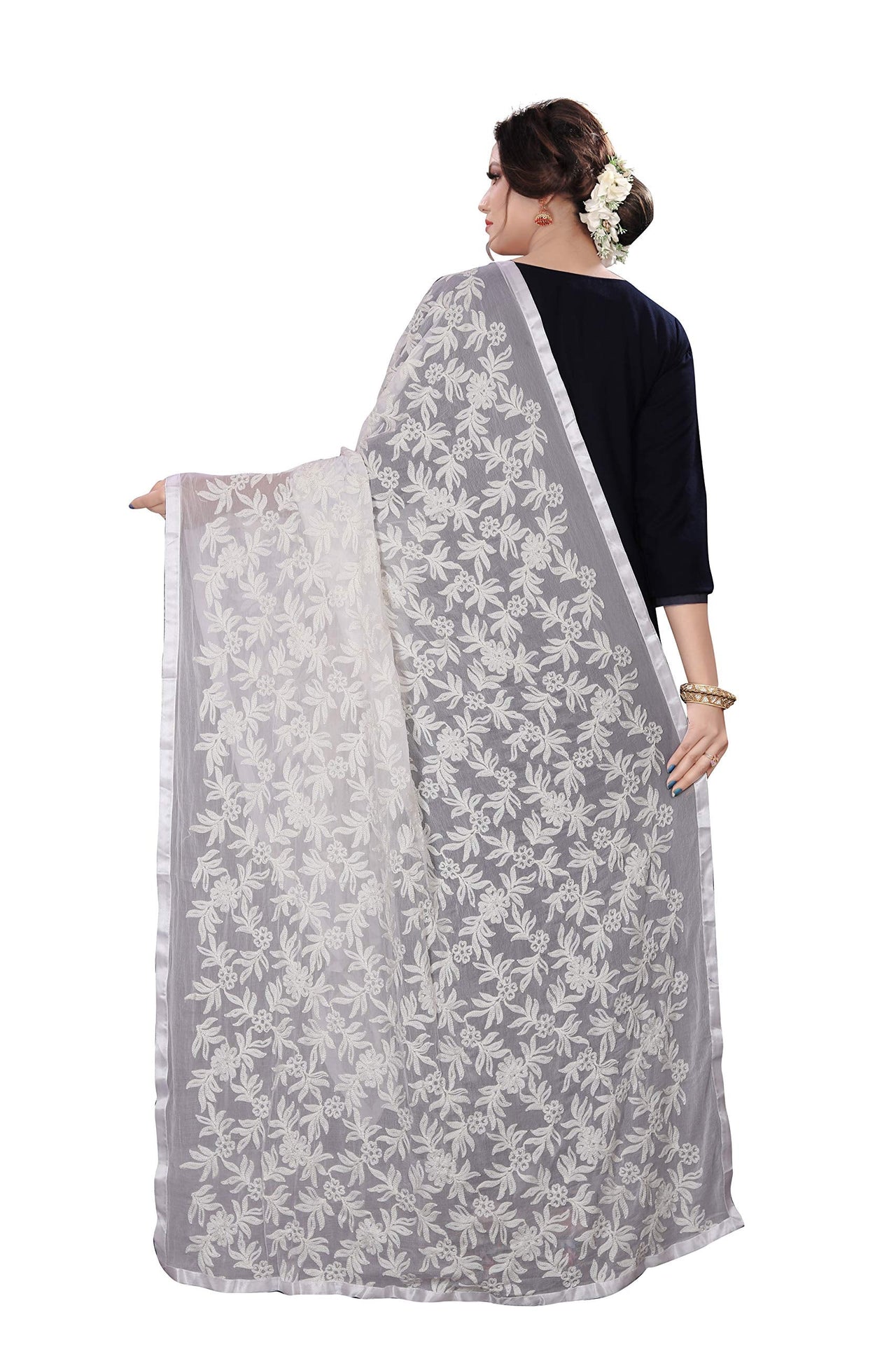 AKSHAR LLC Miss India Women's  Chiffon Dupatta With Karachi Embroidery Work