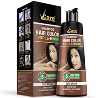 VCare Hair Colour Shampoo for Men and Women, 180ml, Deep Brown | No Ammonia | Long Lasting Hair Color | 100% Grey Coverage | Easy To Use Hair Colour At Home