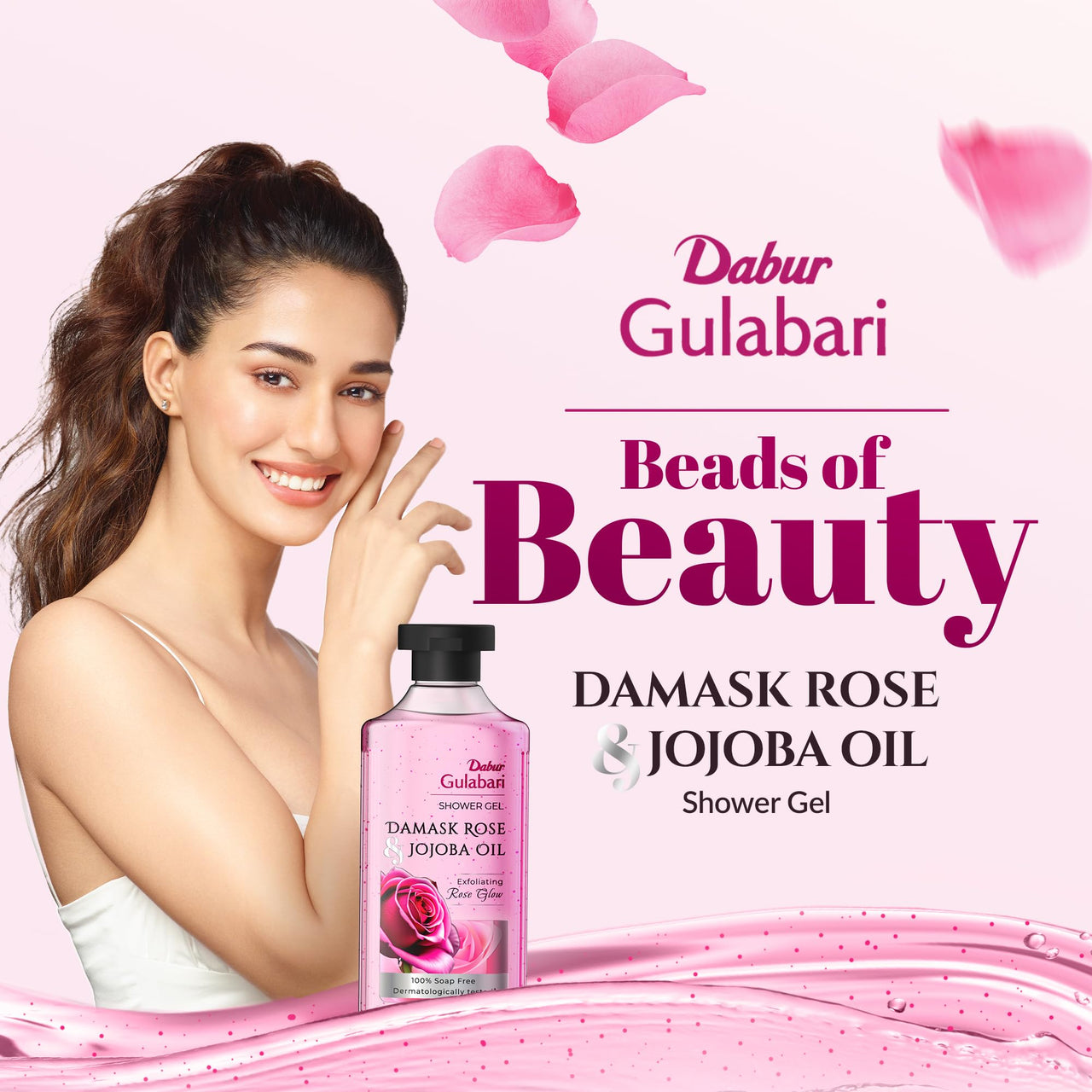 Dabur Gulabari Shower Gel-Damask Rose & Jojoba Oil - 250ml | Rose Extract Beads for Exfoliation | Damask Rose Fragrance | No Parabens & Silicones | 99% Pure Glycerine | 100% soap free body wash