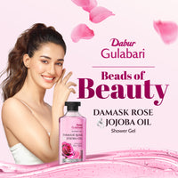 Dabur Gulabari Shower Gel-Damask Rose & Jojoba Oil - 250ml | Rose Extract Beads for Exfoliation | Damask Rose Fragrance | No Parabens & Silicones | 99% Pure Glycerine | 100% soap free body wash
