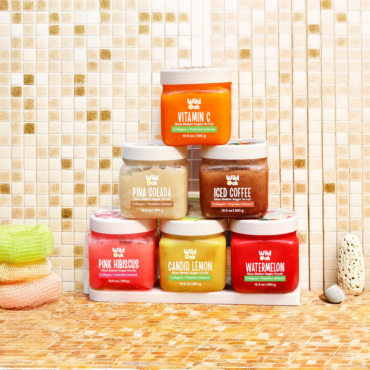 WildOak Tropical Rainforest Sugar Body Scrub | 300g | Kojic & Hyaluronic Acid, Ceramides, Collagen & Peptides | De-Tan & Brightens Dark Areas | Smooths Strawberry Legs & Arms | Hydrates & Exfoliates