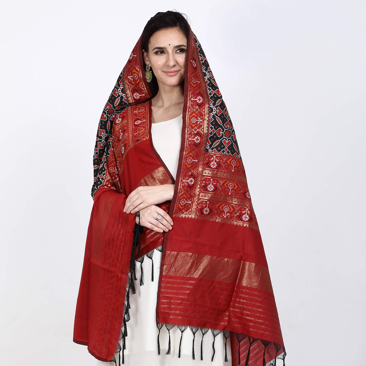 KAPAAHA Women's  Woven Silk Blend Patola Dupatta/Chunni