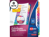 Avery Jan-Dec 12 Tab Dividers for 3 Ring Binders, Customizable Table of Contents, Multicolor Tabs, 6 Sets (11830)