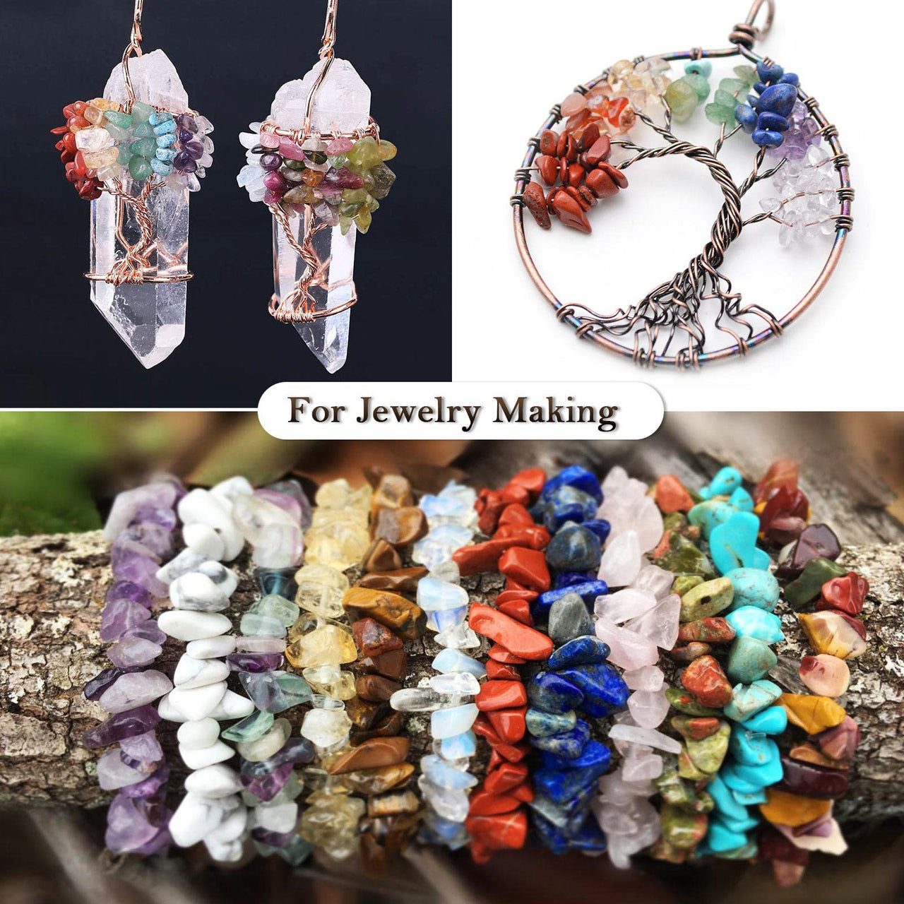 456 PCs Natural Chip Stone Beads, 5-8mm Irregular Multicolor Gemstones Loose Crystal Healing Pink Quartz Rocks with Hole for Jewelry Making DIY Crafts