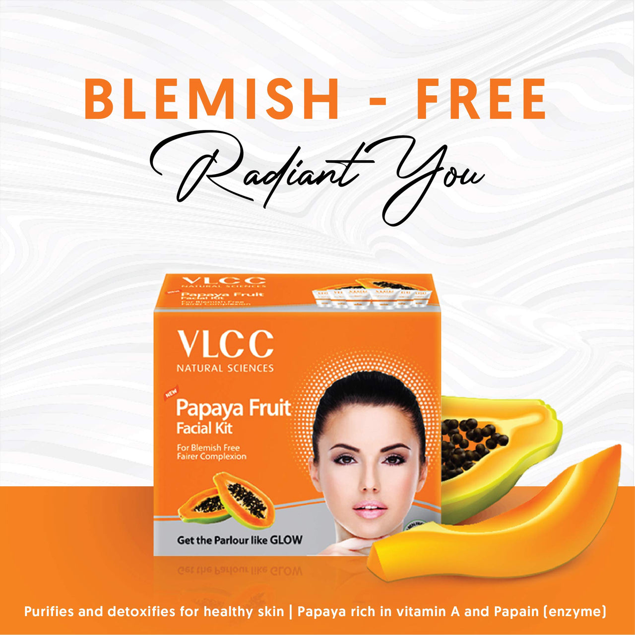 VLCC Papaya Fruit Facial Kit - 60g | Glowing, Blemish Free Skin | With Papaya, Cucumber, Peach, and Orange Peel Extracts | Glowing at Home Facial Kit.