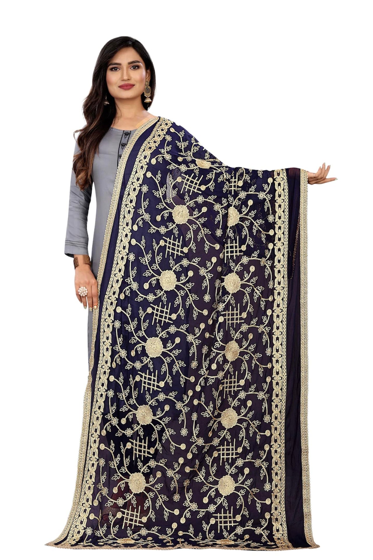 AKSHAR LLC Miss India Women's  Chiffon Dupatta With Karachi Embroidery Work
