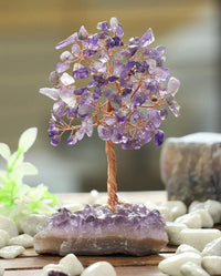 Amethyst Chakra Tree of Life - Natural Amethyst Cluster Base, Crystal Tree for Positive Energy, Handmade Gemstone Tree, Feng Shui Decor - Wire Money Tree Bonsai, Purple Healing Crystal, Spiritual Gift Ac Amethyst Cluster Base