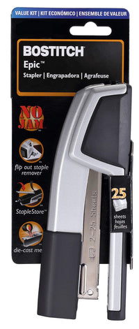 Bostitch Office Epic All Metal 3 in 1 Stapler, 25 Sheet Capacity, with Integrated Remover & Staple Storage, Silver (B777R-SLV)