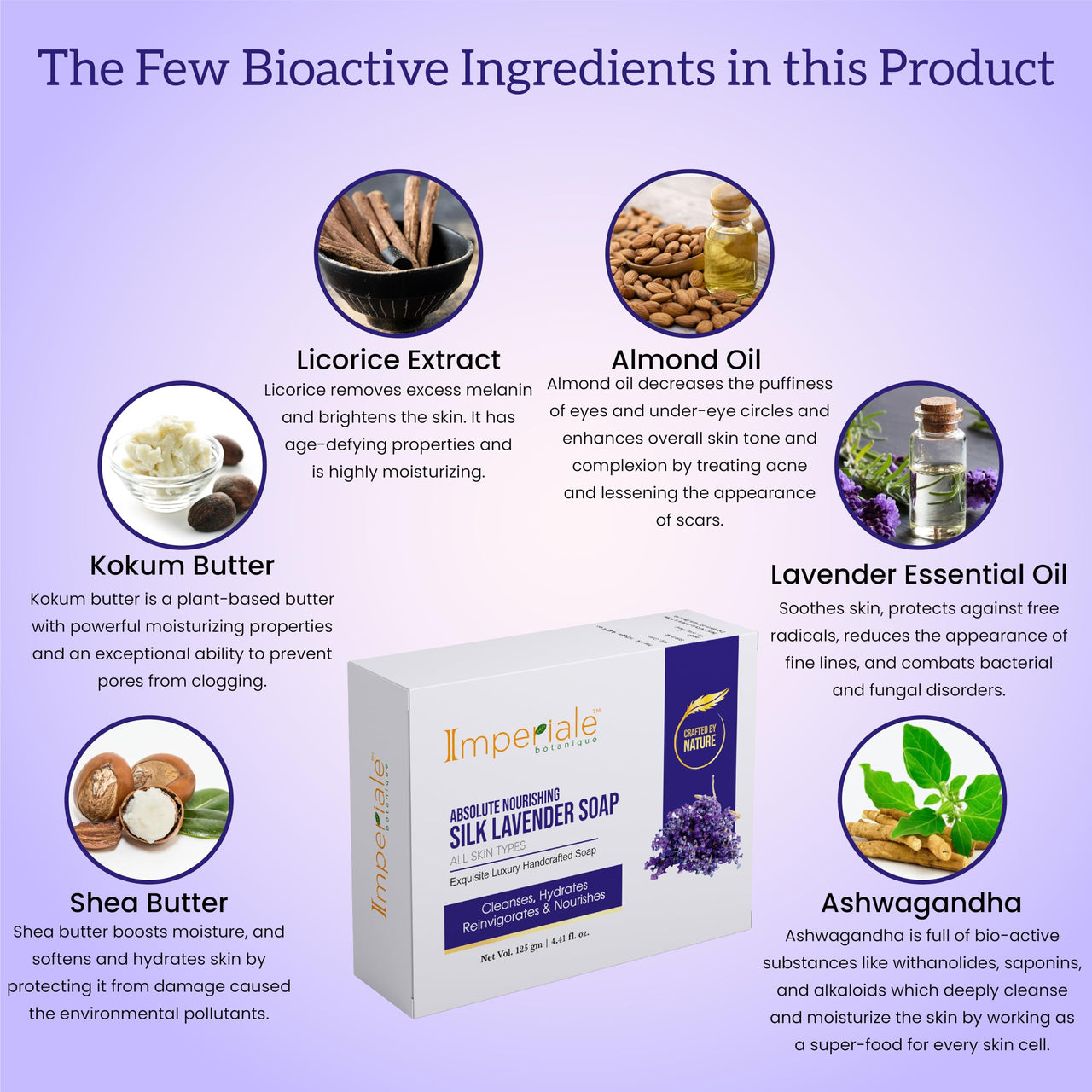 Imperiale Botanique Absolute Nourishing Handmade Lavender Soap for Women & Men | 125 GM | Luxurious Handcrafted Bath Soap | Ashwagandha, Shea Butter, Silk Protein & Lavender Oil | Scented Soap For Smooth, Soft & Radiant Skin