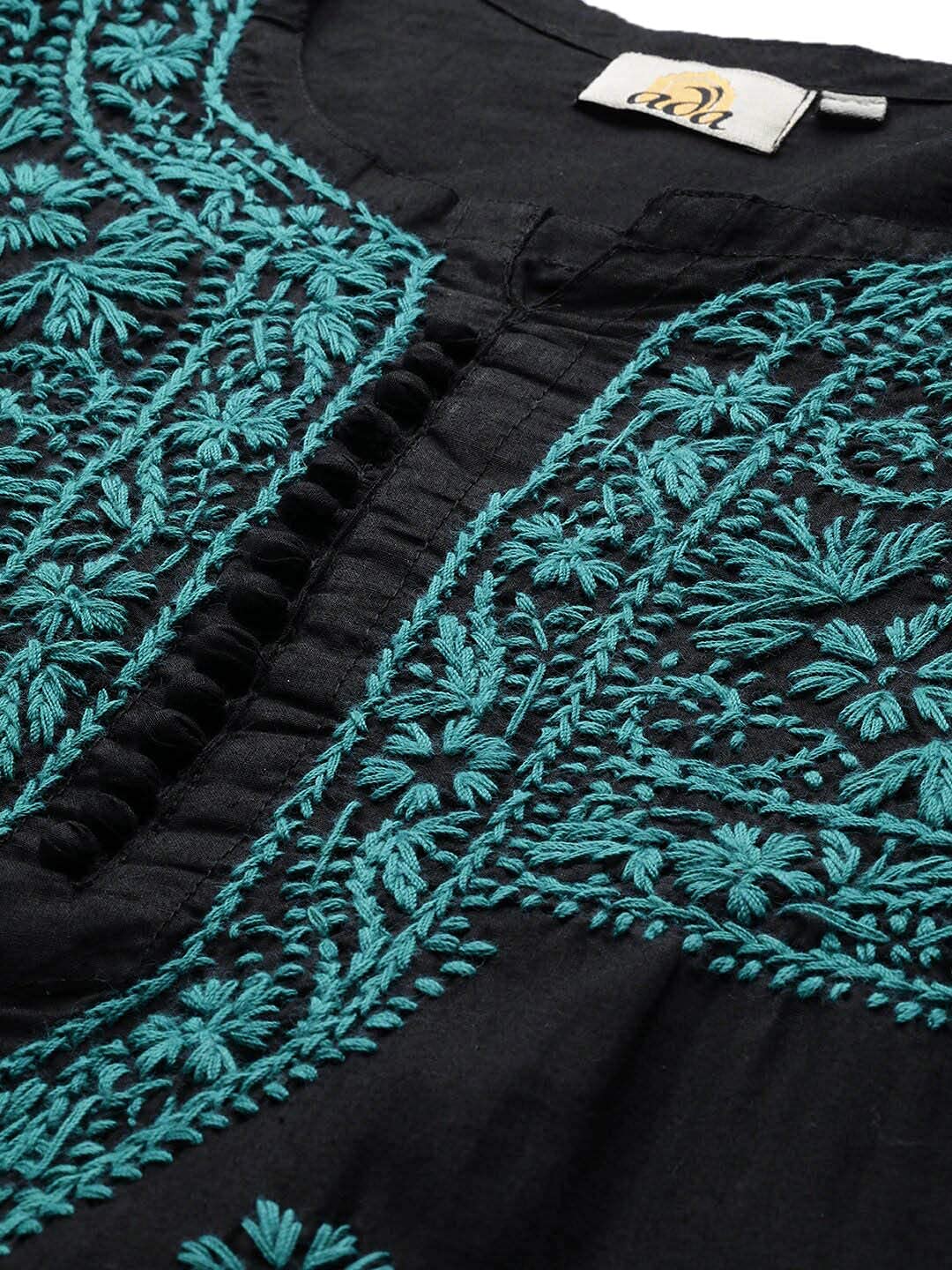 Ada Hand Embroidered Lucknow Chikankari Women's  Pure Cotton Kurti Kurta