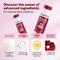 TrueWise® Tinted Lip Balm with SPF 50 PA+++ Brightening Beetroot Lip Balm For Dark Lips With Kojic Acid,Vitamin E, Soft, Glossy Lips- SPF lip balm for Women 5g (Pack Of 2)