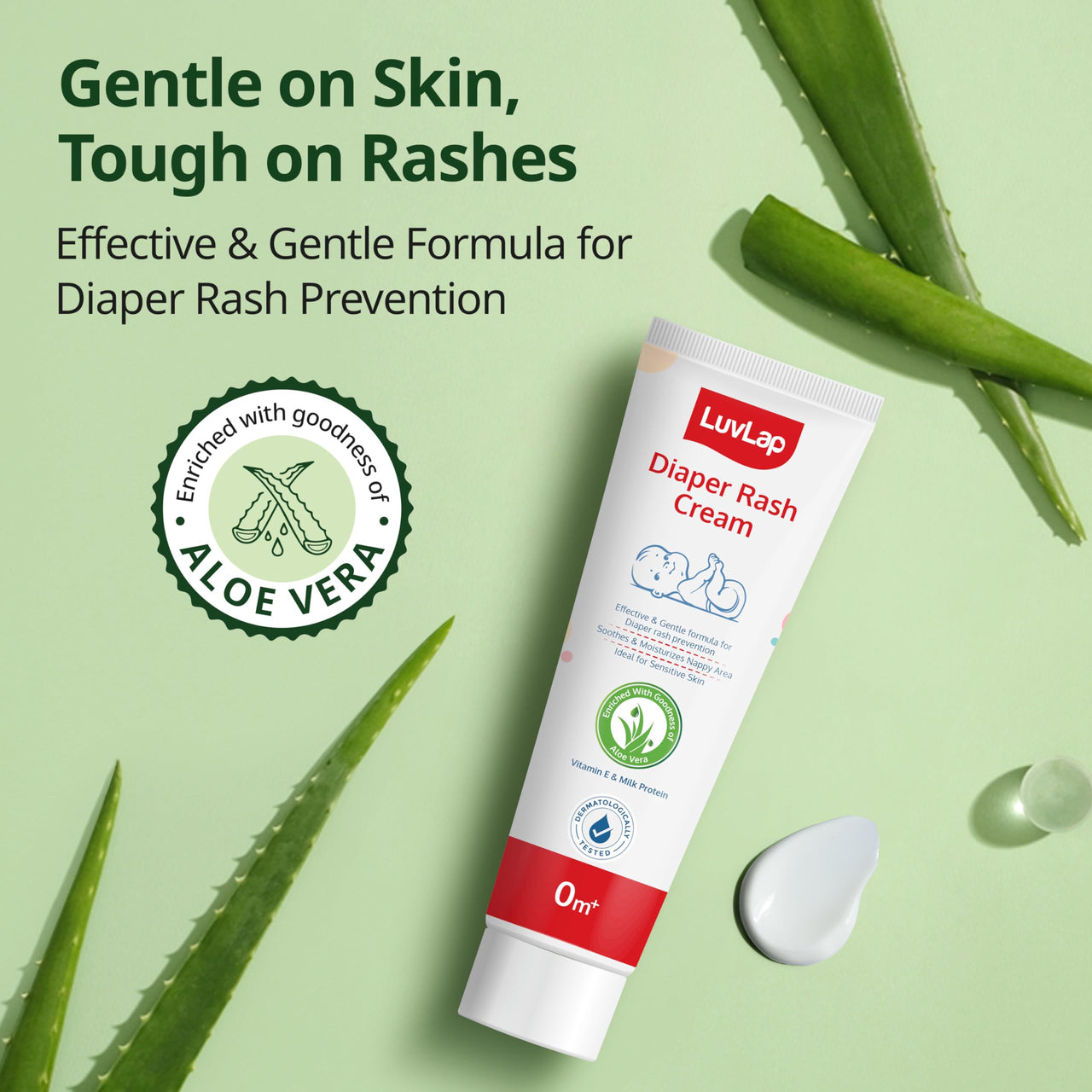 LuvLap Baby Diaper Rash Cream, 75g, Nappy cream for newborns & babies, Diaper Rash Prevention & treatment, Natural Cream with goodness of Aloe Vera, Vitamin E & Milk Protein, Dermatologically tested