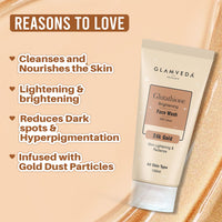 Glamveda Glutathione 24k Gold Face Wash Lightens skin tone | Enhances Natural Radiance, Glow Booster | For All Skin Types | SLS & Paraben Free 100 ml