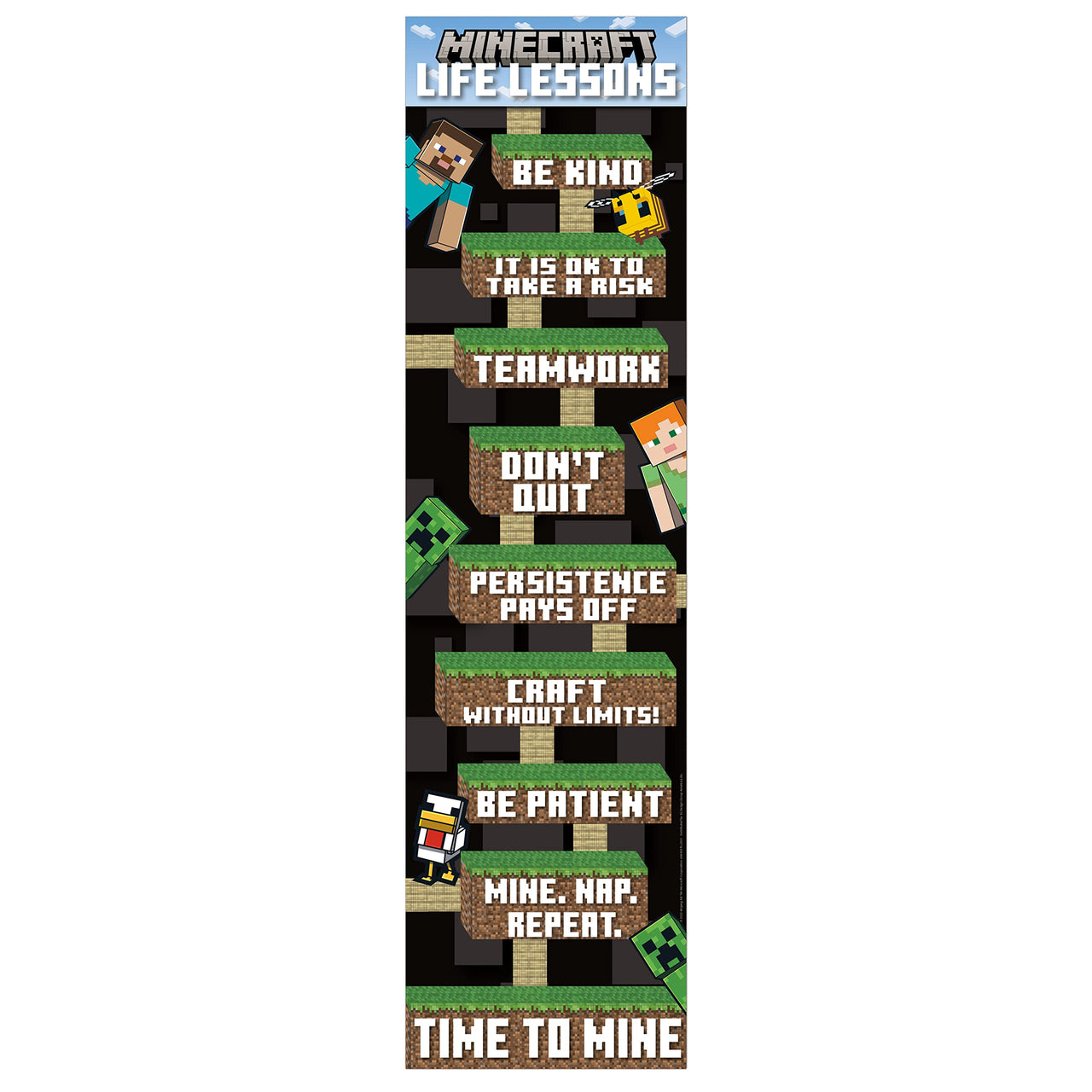 Eureka Minecraft Life Lessons Vertical Classroom Banner for Teachers, 12" x 45" Minecraft Lessons