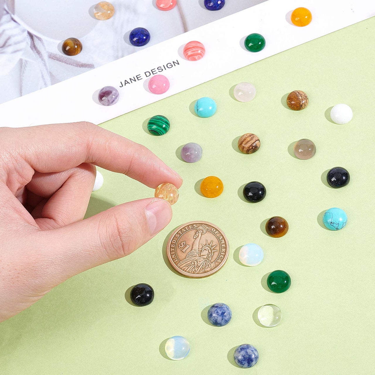 SUPERFINDINGS 40pcs 10mm Half Round Natural Cabochon 20 Color Flat Back Gemstone Cabochon Healing Quartz Chakra Crystal Stone for Bracelet Necklace Jewelry Making 40pcs 20 Colors
