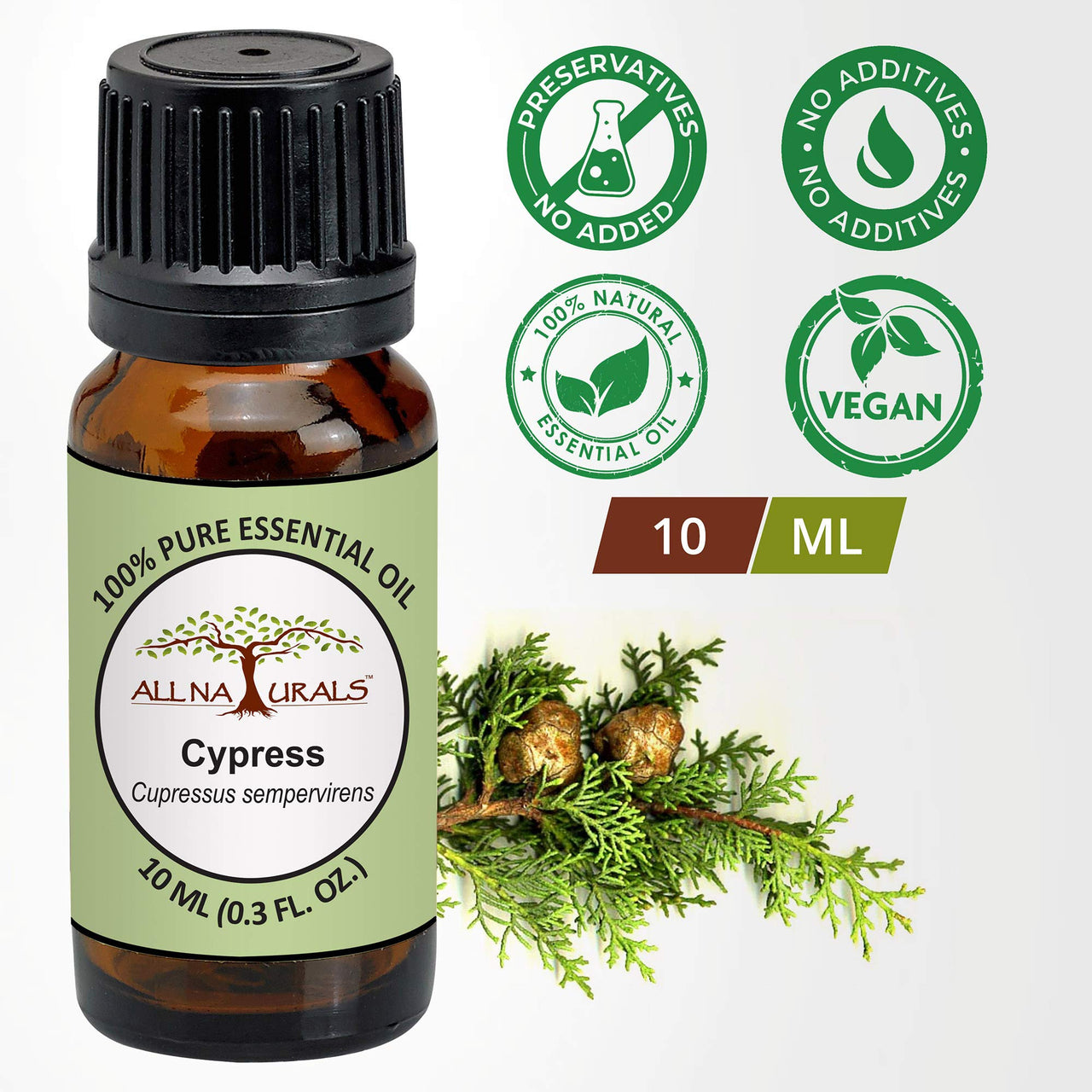 All Naturals - Cypress Essential Oil (15ml) | Pure, Undiluted, and Therapeutic Grade Cypress Oil for Skin, Hair, and Aromatherapy | Relaxing and Calming Properties | Essential Oil for Home Fragrance