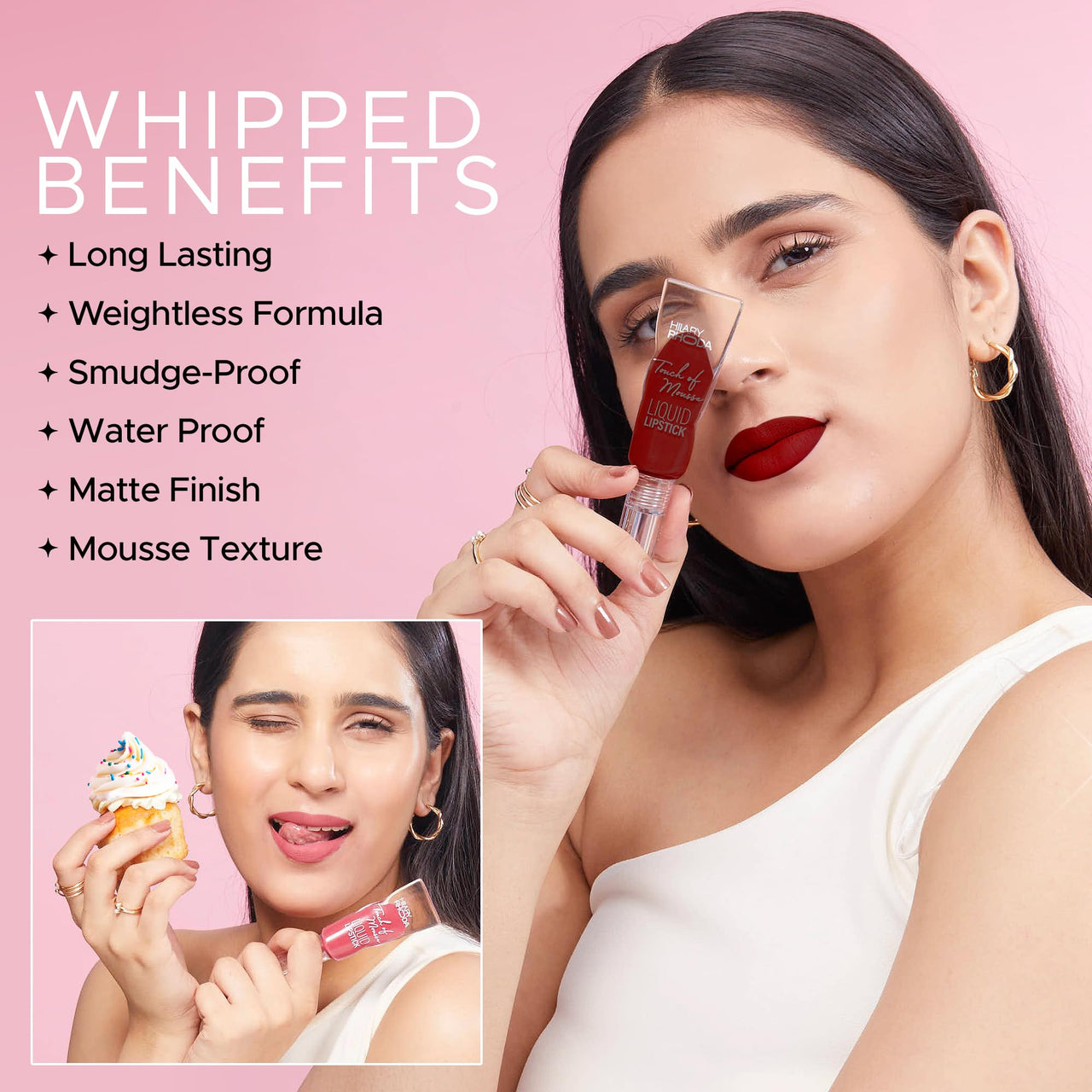 Hilary Rhoda Touch Of Mousse Lipstick | Matte Finish & Long Lasting | Infused with Vitamin E | Weightless & Liquid Lipstick with Mousse Finish | Smudge & Water Proof | Vegan - 5ml (Wild Wine - Shade 10)
