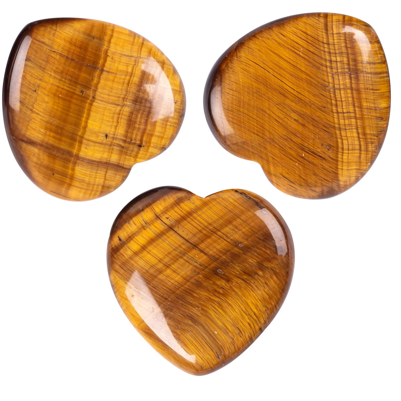 FORBY 3 Pcs Natural 1 inch Tiger's  Eye Puffy Heart Stone, Healing Love Crystal Palm Worry Stone for Chakra Reiki Balancing, Meditation and Positive Energy