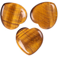 FORBY 3 Pcs Natural 1 inch Tiger's  Eye Puffy Heart Stone, Healing Love Crystal Palm Worry Stone for Chakra Reiki Balancing, Meditation and Positive Energy