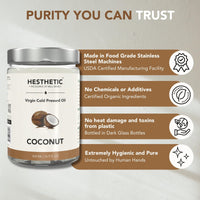 HESTHETIC - Virgin Cold Pressed Coconut Oil | 500ml Glass Jar | Multi-Purpose Oil for Cooking, Baking, Salads, Smoothies, Hair, Skin, Massage, Oil Pulling & More | 100% Pure & Natural Nariyal oil