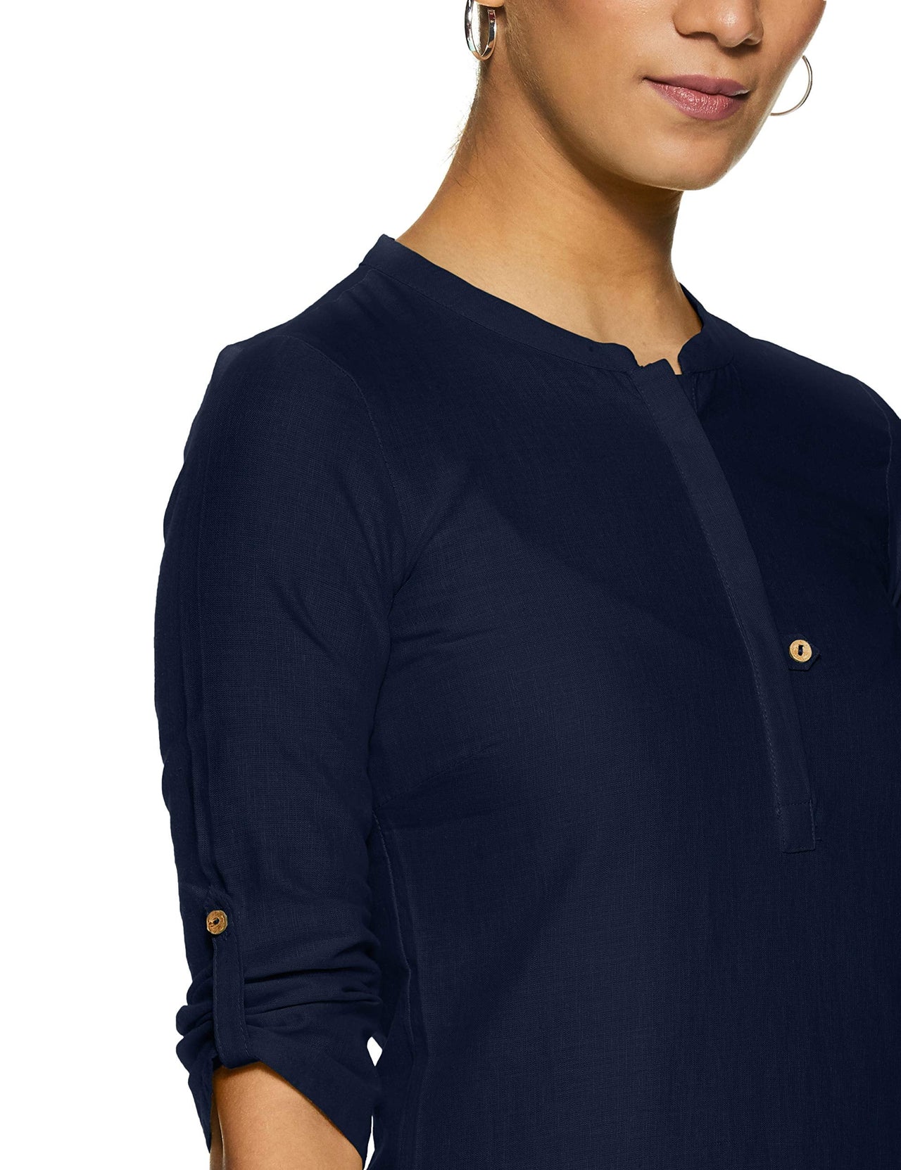 Aurelia Womens Mandarin Collar Solid Kurta